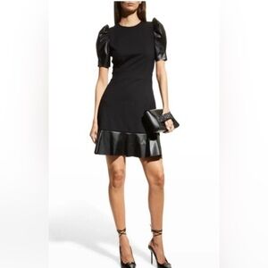 Michael Kors Black Ponte Faux Leather Mix Mini Dress Size Medium